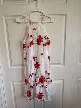 White Halter Sundress with Red Floral Embroidery